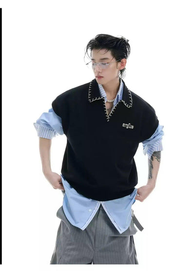 Hand-Stitched Sleeveless Knit T-Shirt Korean Street Fashion T-Shirt By Argue Culture Shop Online at OH Vault