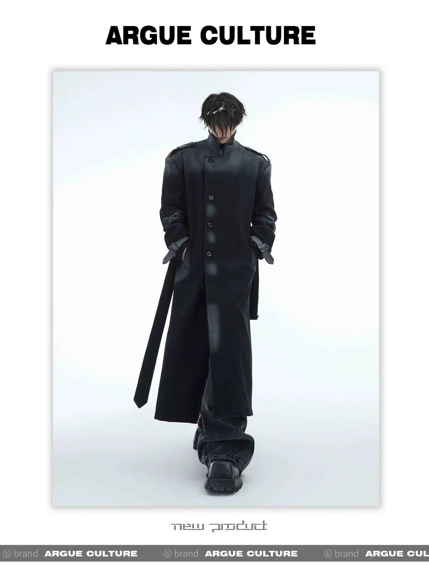 Paint Sprayed Belted Long Coat Korean Street Fashion Long Coat By Argue Culture Shop Online at OH Vault