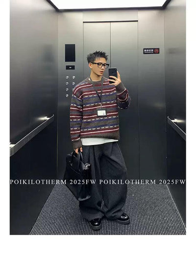 Fuzzy Striped Contrast Sweater Korean Street Fashion Sweater By Poikilotherm Shop Online at OH Vault