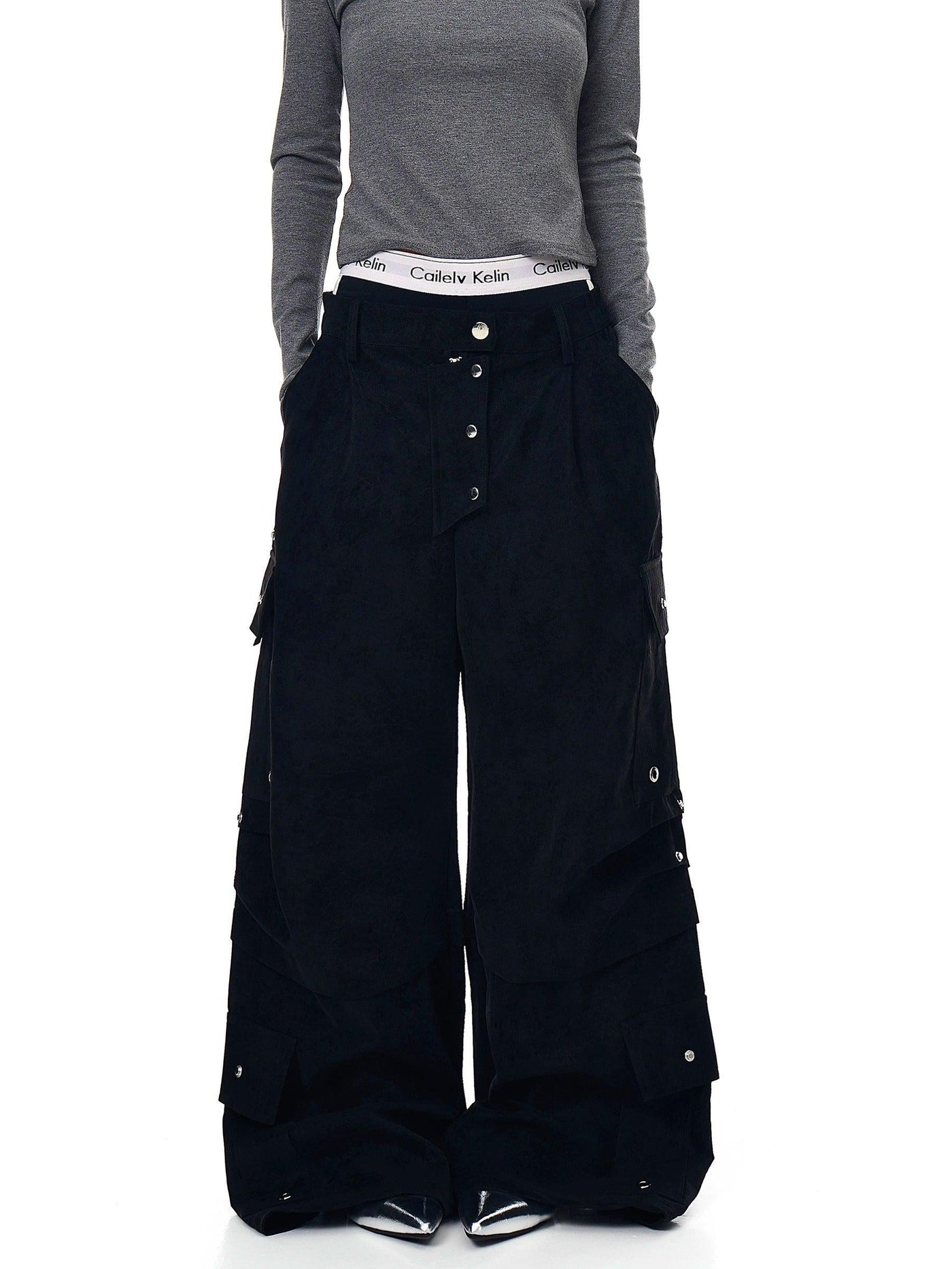 Multiple Buttons Wide Pants Korean Street Fashion Pants By Blacklists Shop Online at OH Vault