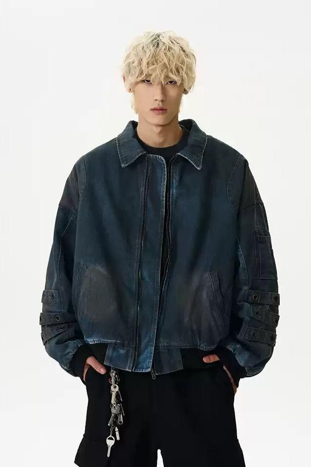 Smudge Spots Denim Jacket Korean Street Fashion Jacket By A PUEE Shop Online at OH Vault