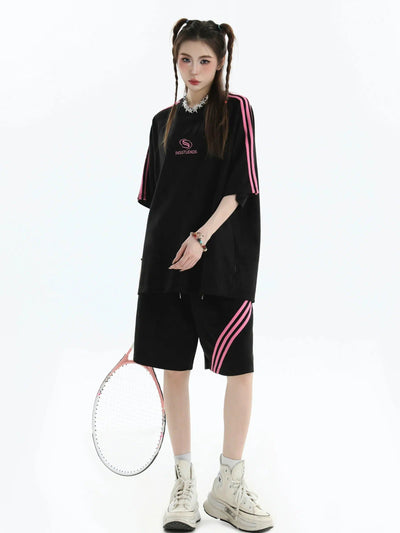 Contrast Lines T-Shirt & Shorts Set Korean Street Fashion Clothing Set By INS Korea Shop Online at OH Vault