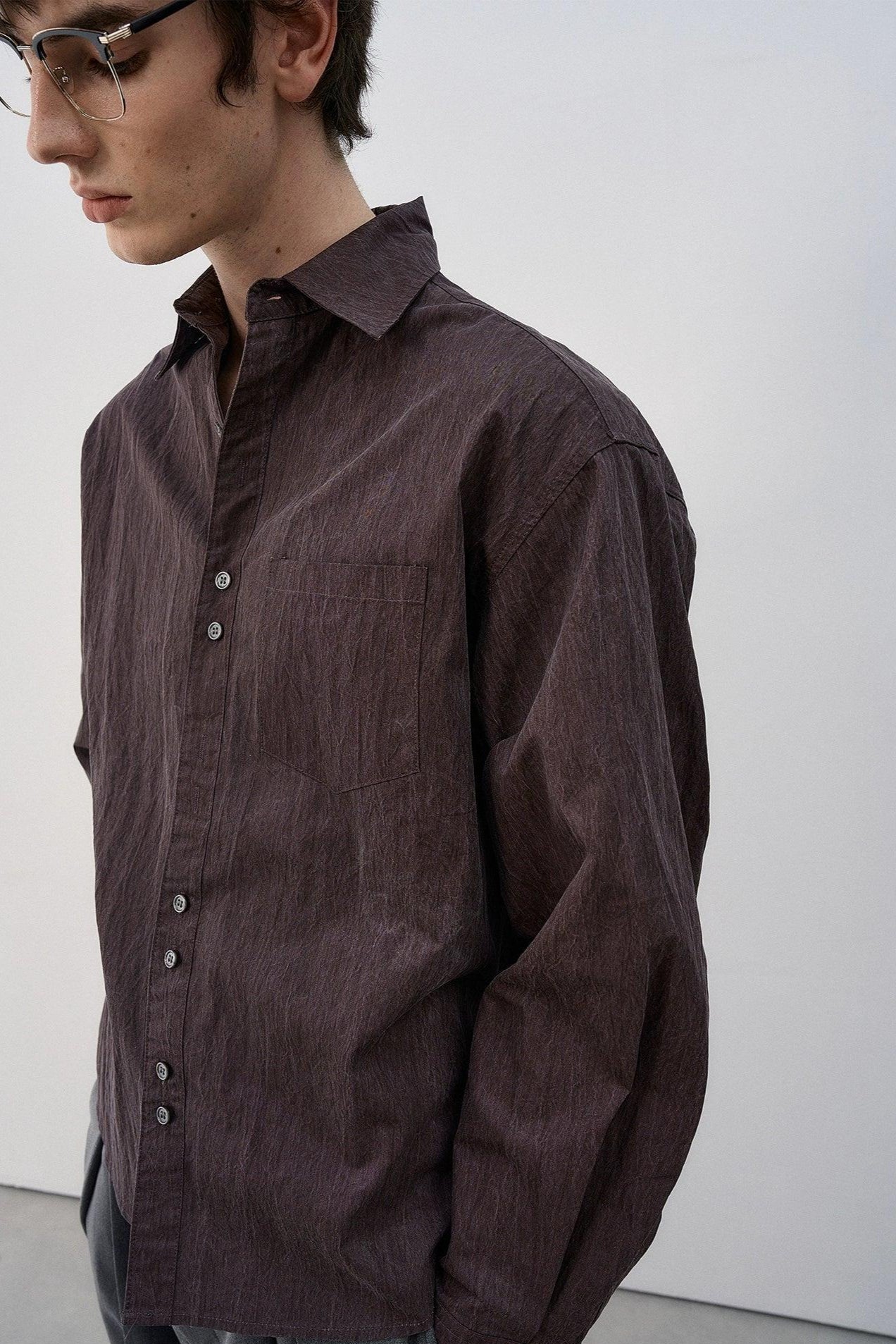 Crumple Textured Buttoned Shirt Korean Street Fashion Shirt By MaxDstr Shop Online at OH Vault