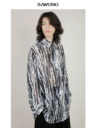 Abstract Ink Pattern Print Shirt Korean Street Fashion Shirt By SAWong Shop Online at OH Vault