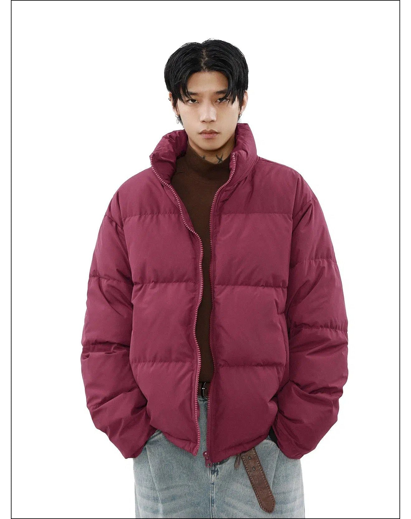 Full-Zipper Quilted Down Jacket Korean Street Fashion Jacket By Mr Nearly Shop Online at OH Vault