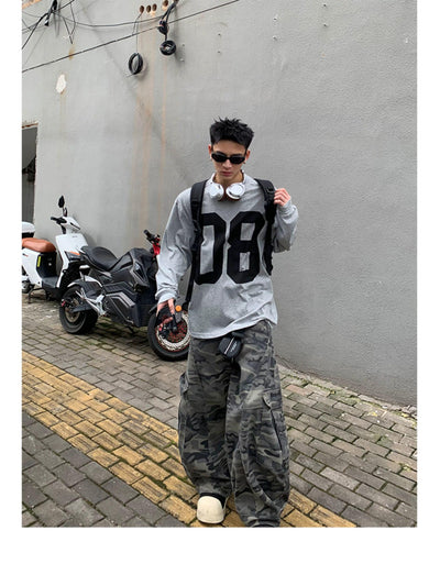 Number 08 Print Long Sleeve T-Shirt Korean Street Fashion T-Shirt By Poikilotherm Shop Online at OH Vault