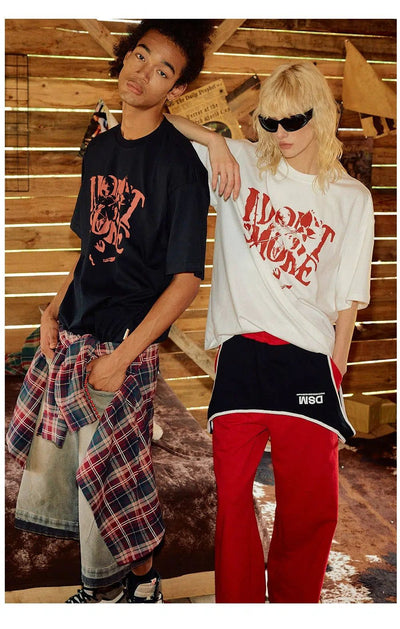 Logo and Rose Print T-Shirt Korean Street Fashion T-Shirt By Donsmoke Shop Online at OH Vault