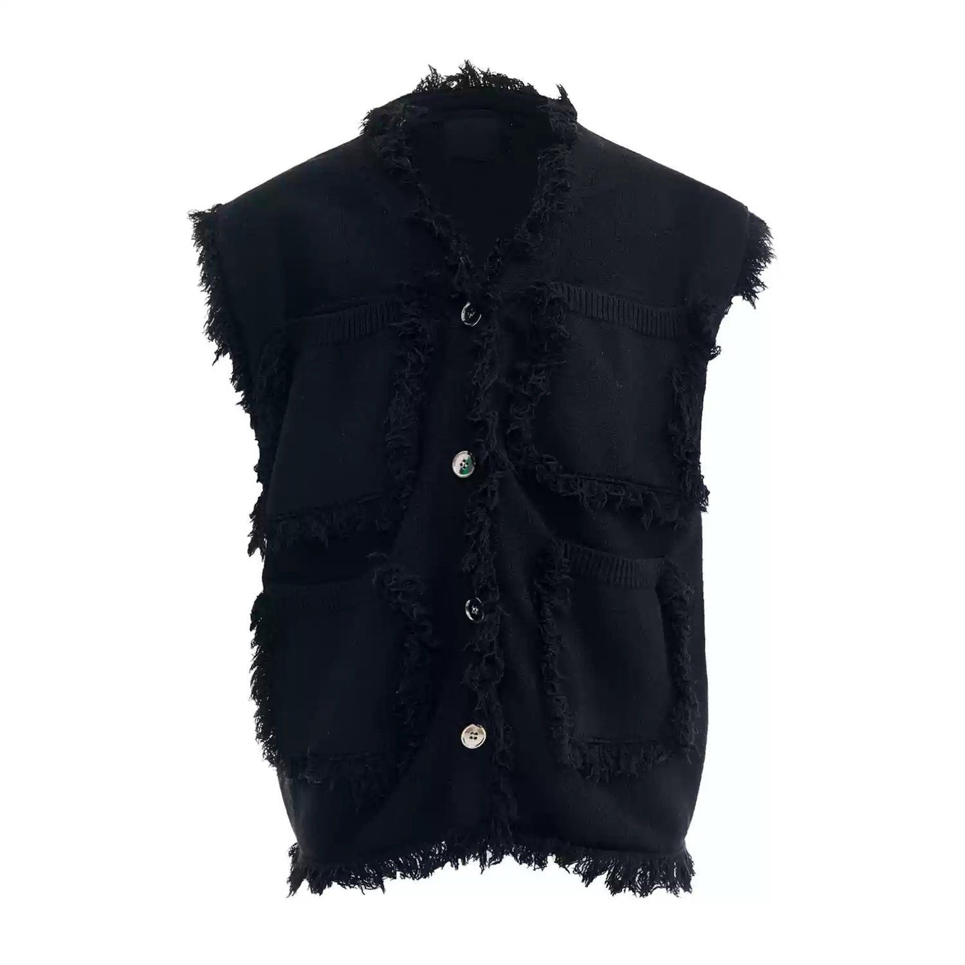 Raw Edge Knit V-Neck Vest Korean Street Fashion Vest By Slim Black Shop Online at OH Vault