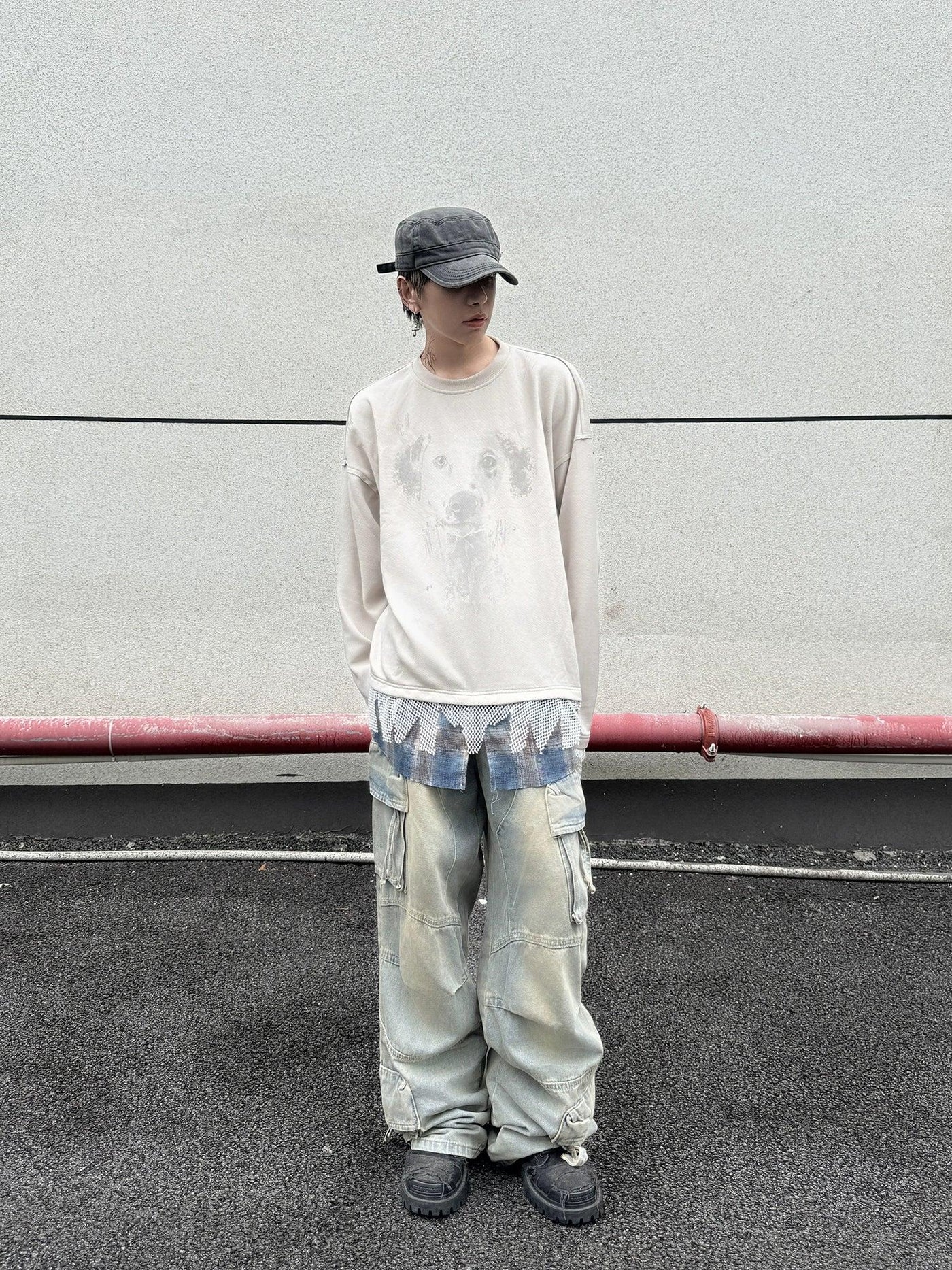 Subtle Graphic Print Layered Crewneck Korean Street Fashion Crewneck By Ash Dark Shop Online at OH Vault