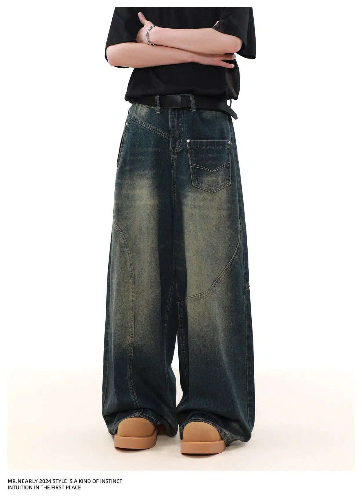 Asymmetric Washed Jeans Korean Street Fashion Jeans By Mr Nearly Shop Online at OH Vault