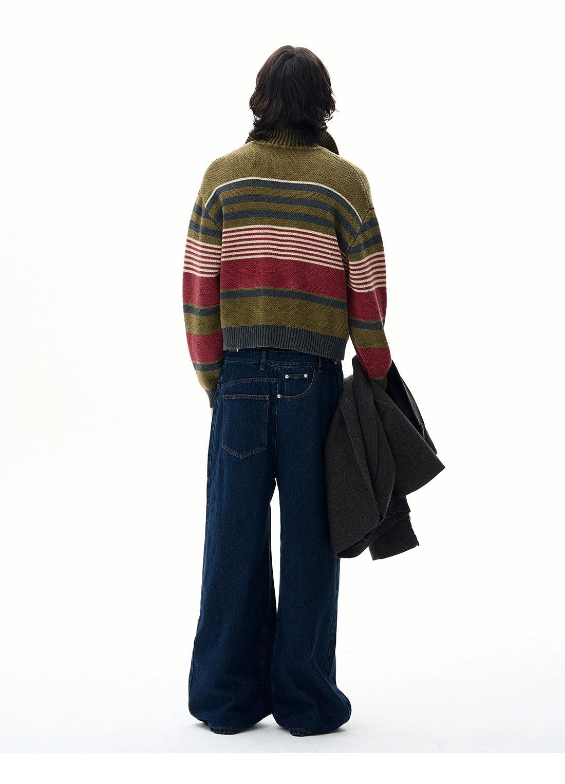 Stand Collar Striped Knit Jacket Korean Street Fashion Jacket By 77Flight Shop Online at OH Vault