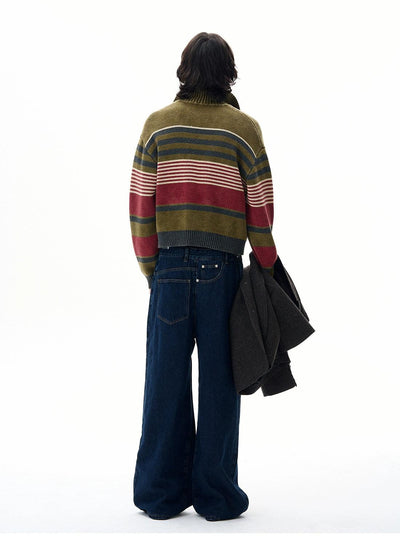 Stand Collar Striped Knit Jacket Korean Street Fashion Jacket By 77Flight Shop Online at OH Vault