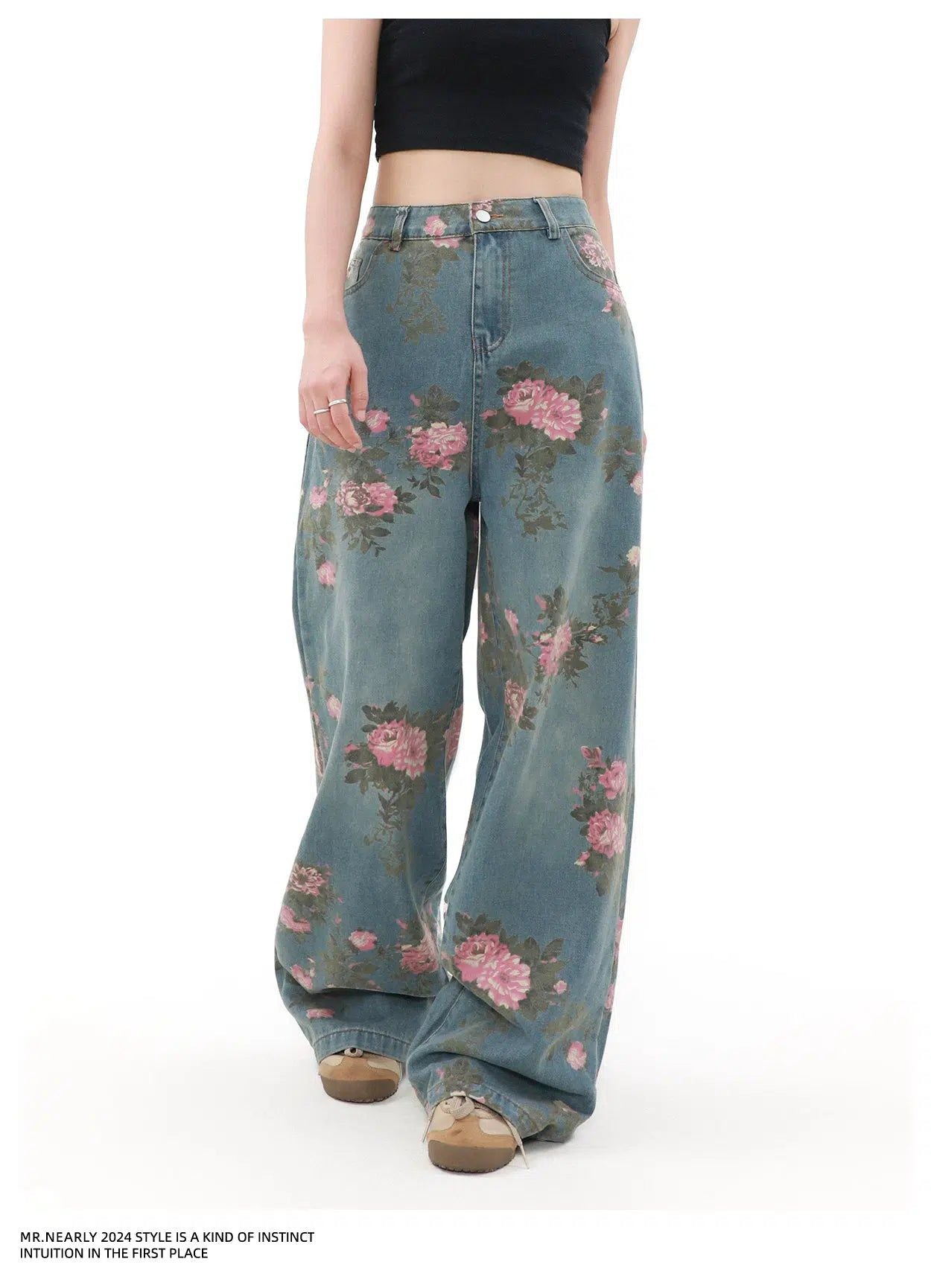 Washed Floral Full-Print Jeans Korean Street Fashion Jeans By Mr Nearly Shop Online at OH Vault