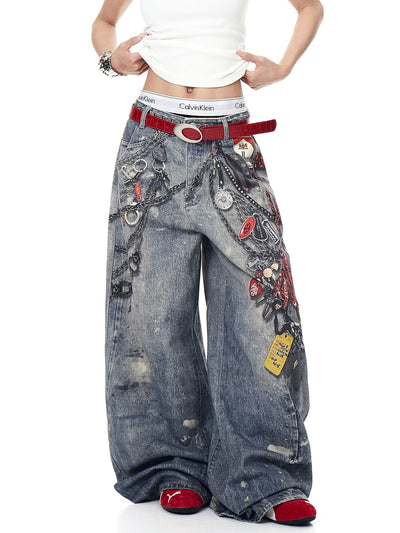 Graphic Print Wide Jeans Korean Street Fashion Jeans By Blacklists Shop Online at OH Vault