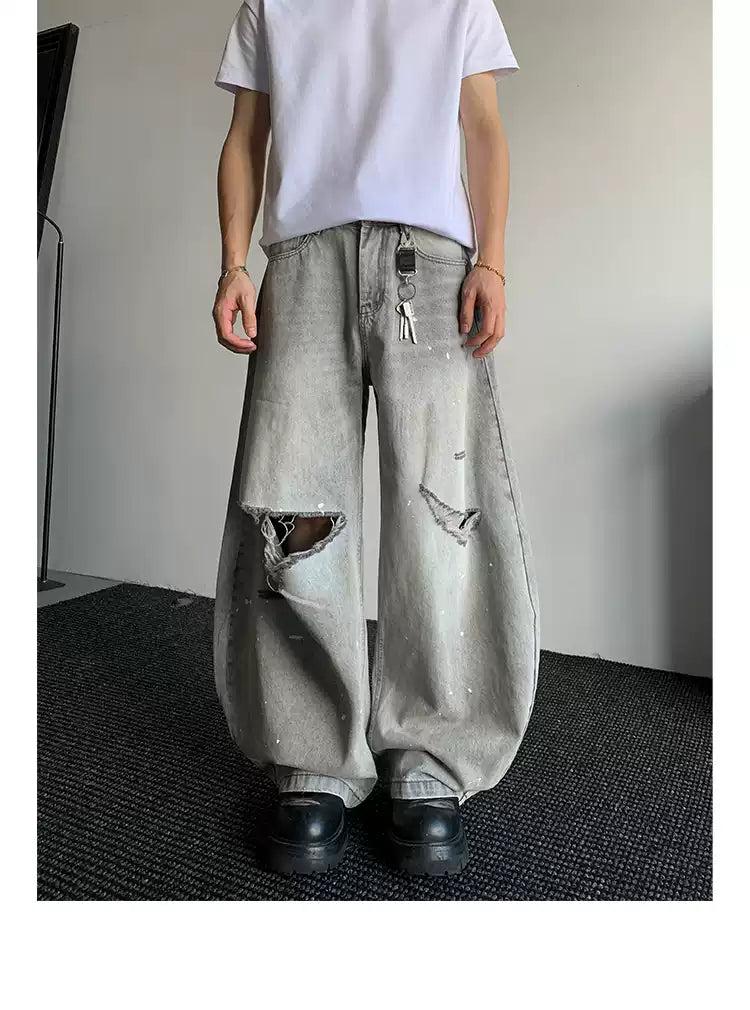Rips and Splatters Wide Jeans Korean Street Fashion Jeans By Poikilotherm Shop Online at OH Vault