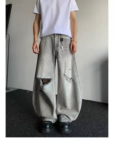 Rips and Splatters Wide Jeans Korean Street Fashion Jeans By Poikilotherm Shop Online at OH Vault