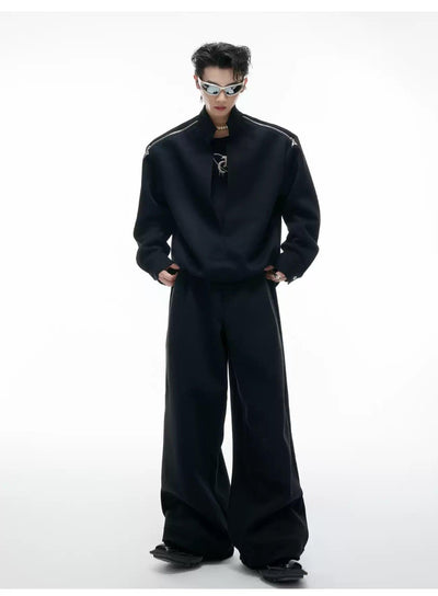 Layered Zipped Detail Crewneck & Wide Leg Sweatpants Set Korean Street Fashion #REF! By Argue Culture Shop Online at OH Vault