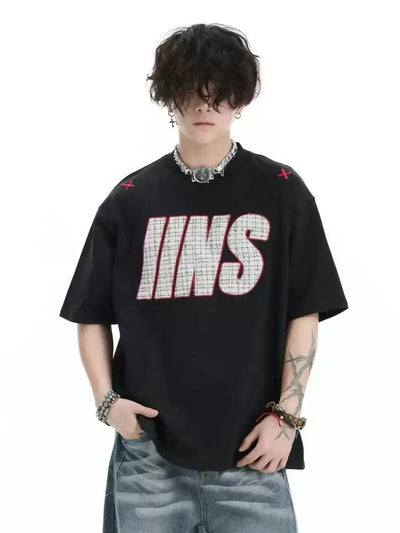 Patched & Embroidered Logo T-Shirt Korean Street Fashion T-Shirt By INS Korea Shop Online at OH Vault