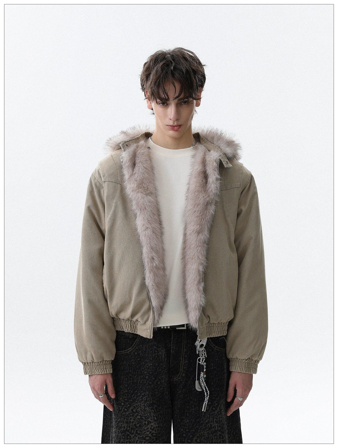 Faux Fur Lining Zipped Jacket Korean Street Fashion Jacket By Mr Nearly Shop Online at OH Vault
