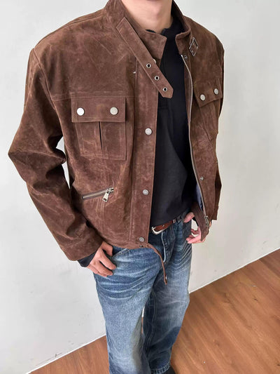 Multi Pocket Micro Suede Jacket Korean Street Fashion Jacket By Made Extreme Shop Online at OH Vault