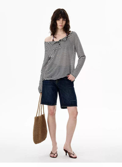Striped Buttoned Sheer Blouse Korean Street Fashion Blouse By 77Flight Shop Online at OH Vault
