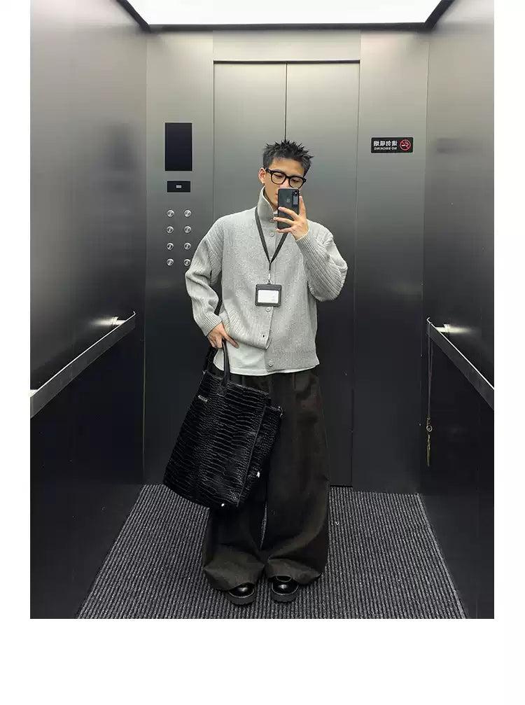 Textured Collar & Button Sweater Korean Street Fashion Cardigan By Poikilotherm Shop Online at OH Vault