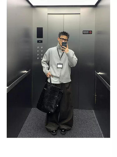 Textured Collar & Button Sweater Korean Street Fashion Cardigan By Poikilotherm Shop Online at OH Vault