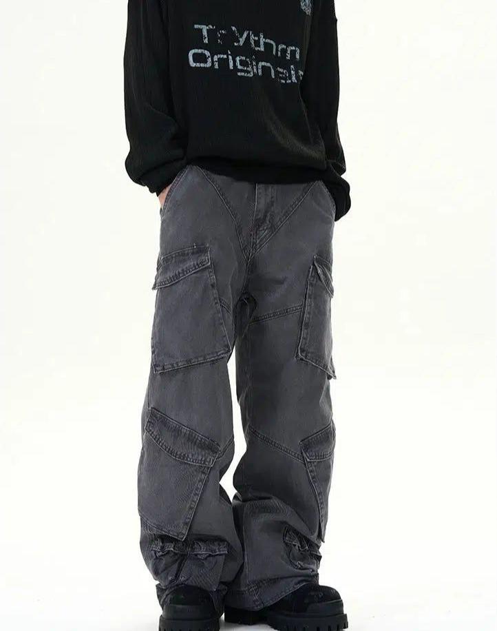 Faded Multi-Pocket Cargo Pants Korean Street Fashion Pants By 77Flight Shop Online at OH Vault