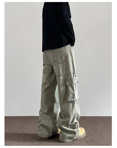 Fade Washed Side Pocket Cargo Pants Korean Street Fashion Pants By A PUEE Shop Online at OH Vault