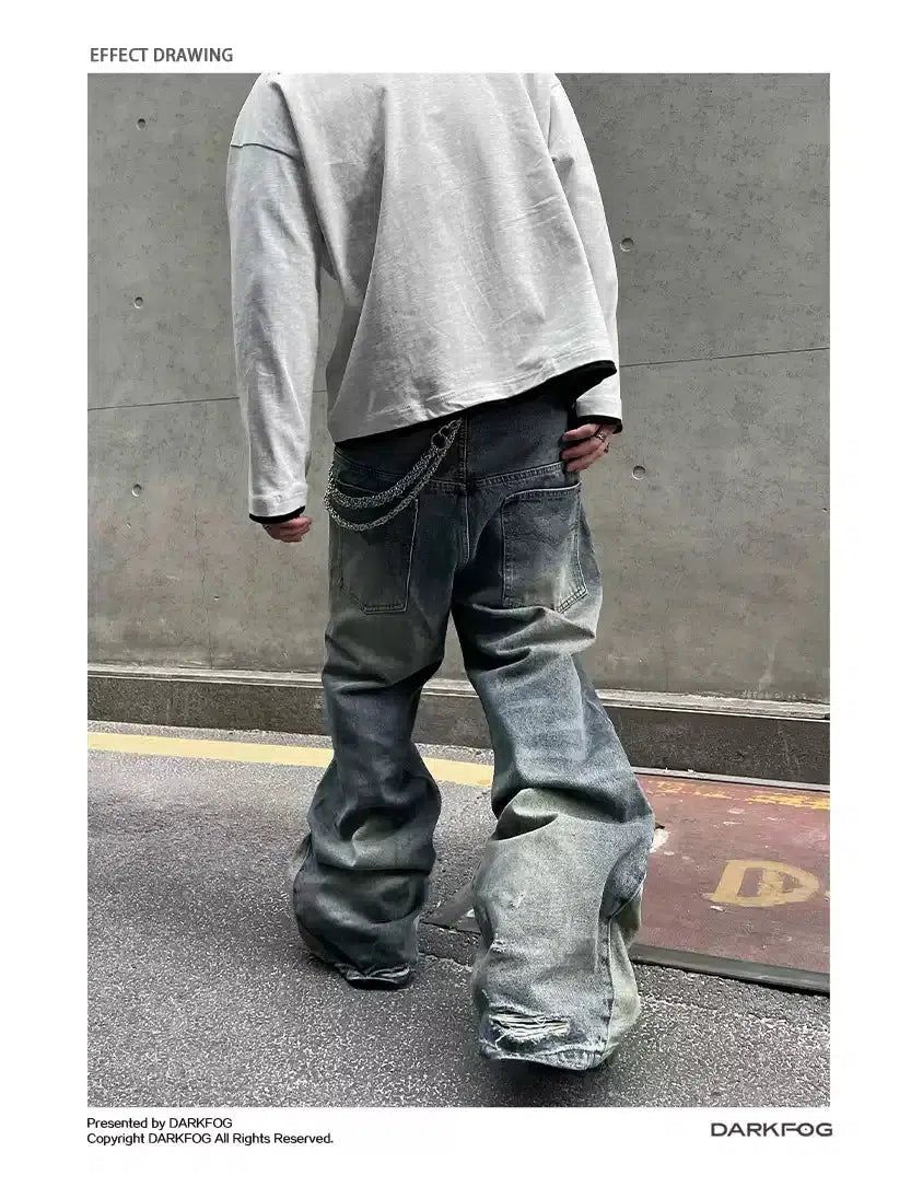 Ring Buckle Ripped Flared Jeans Korean Street Fashion Jeans By Dark Fog Shop Online at OH Vault