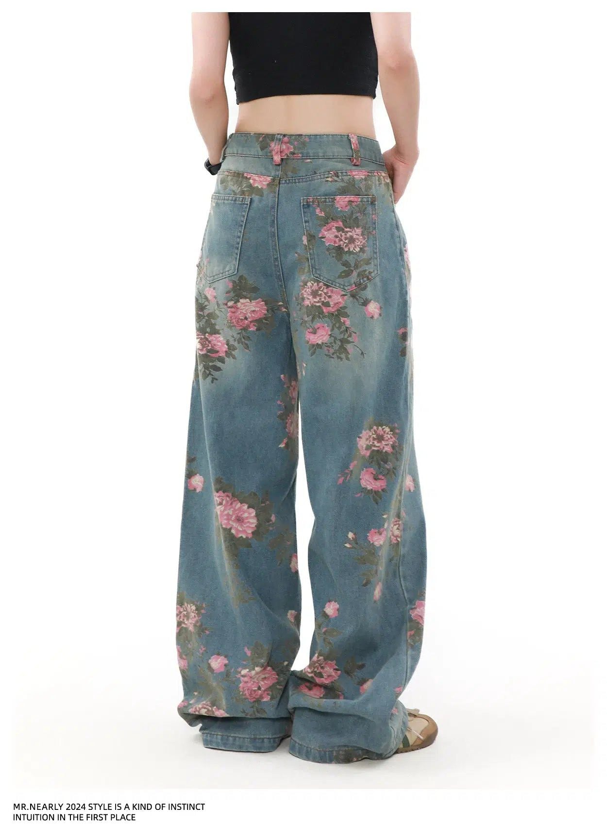 Washed Floral Full-Print Jeans Korean Street Fashion Jeans By Mr Nearly Shop Online at OH Vault