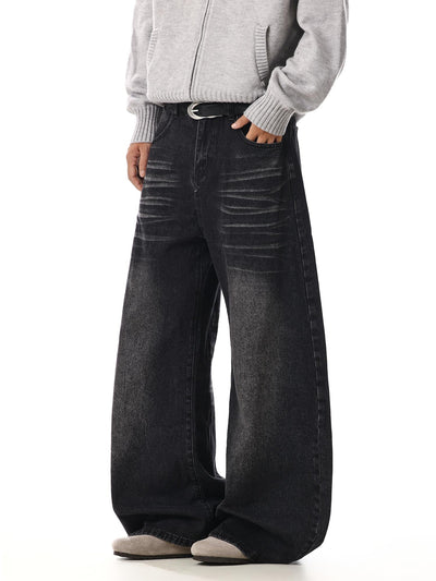 Whiskered Fade Baggy Jeans Korean Street Fashion Jeans By MEBXX Shop Online at OH Vault