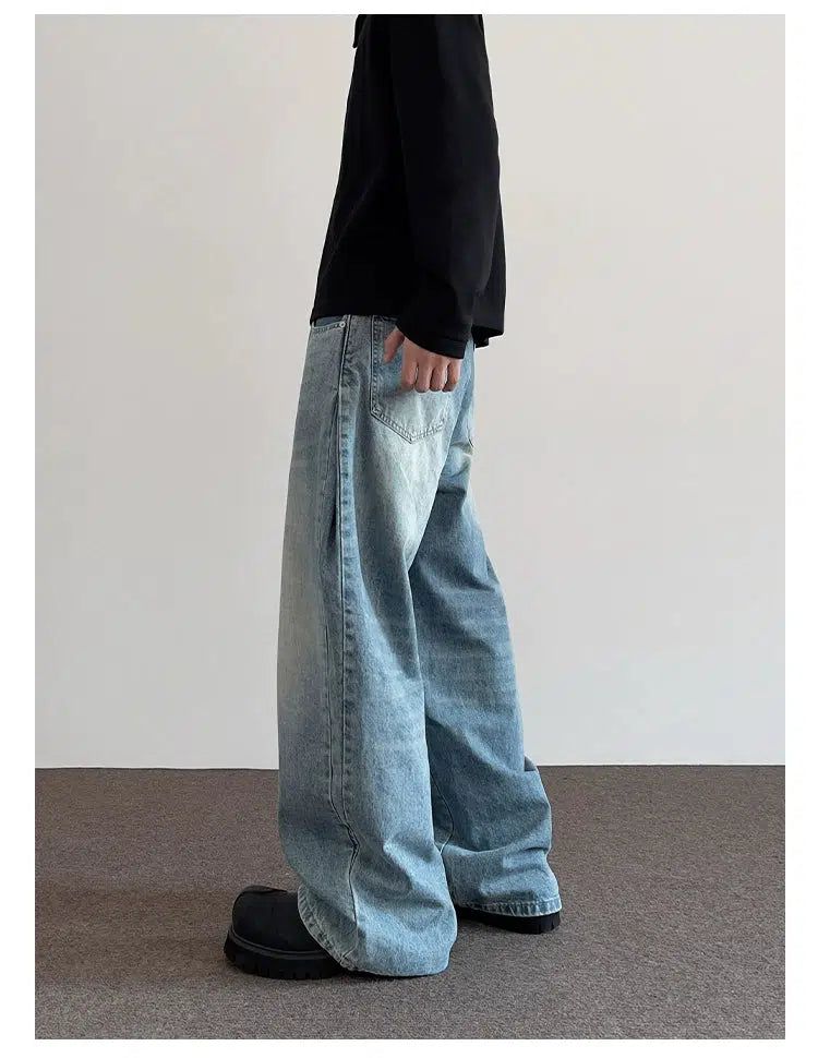 Washed Side Pleats Wide Jeans Korean Street Fashion Jeans By A PUEE Shop Online at OH Vault