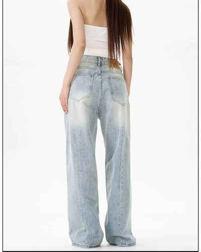 Essential Faded Straight Jeans Korean Street Fashion Jeans By 77Flight Shop Online at OH Vault