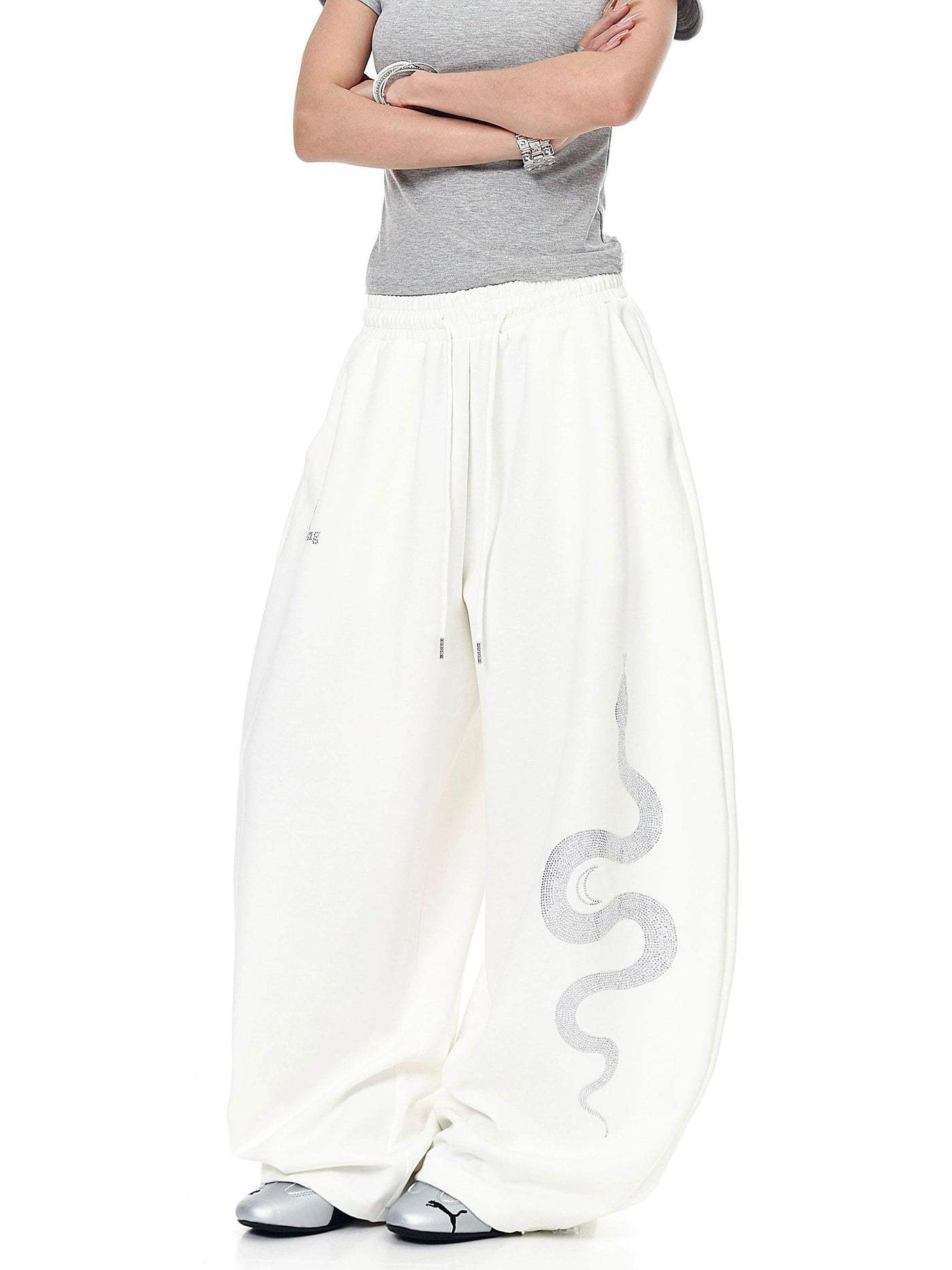 Rhinestone Snake Drawstring Sweatpants Korean Street Fashion Pants By Blacklists Shop Online at OH Vault