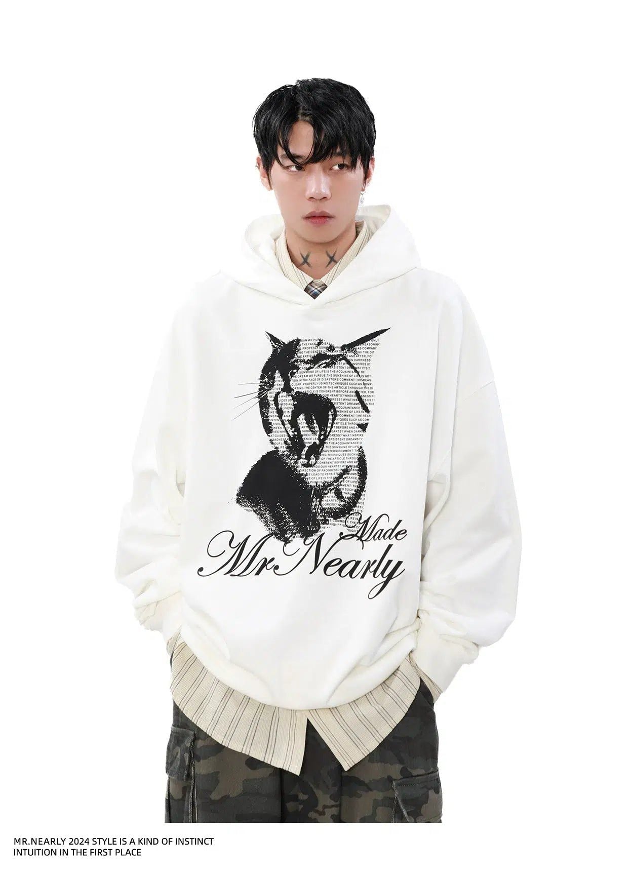 Cat Graphic Lettered Hoodie Korean Street Fashion Hoodie By Mr Nearly Shop Online at OH Vault