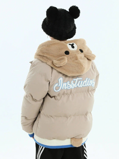 Spliced Rabbit/Bear Hooded Puffer Jacket Korean Street Fashion Jacket By INS Korea Shop Online at OH Vault