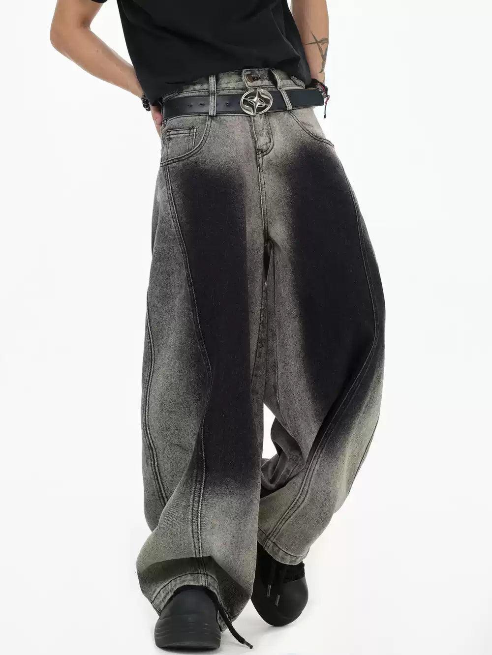 Structured Contrast Faded Jeans Korean Street Fashion Jeans By INS Korea Shop Online at OH Vault