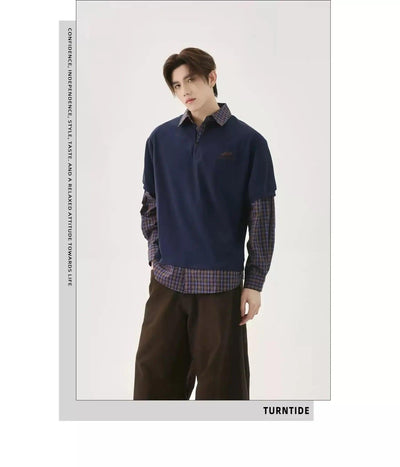 College Style Checker Panel Polo Korean Street Fashion Polo By Turn Tide Shop Online at OH Vault