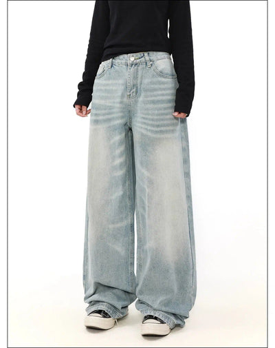 Light Faded Whiskers Straight Jeans Korean Street Fashion Jeans By Mr Nearly Shop Online at OH Vault