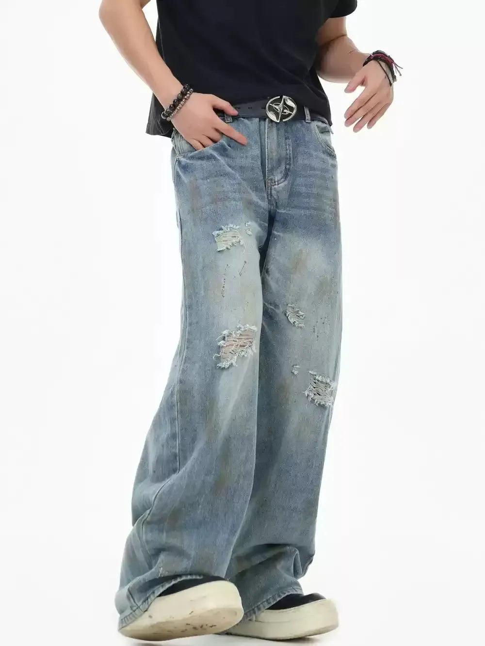 Distressed Faded Straight Jeans Korean Street Fashion Jeans By INS Korea Shop Online at OH Vault