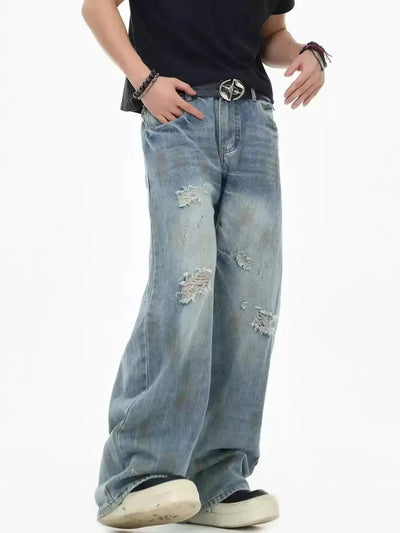 Distressed Faded Straight Jeans Korean Street Fashion Jeans By INS Korea Shop Online at OH Vault