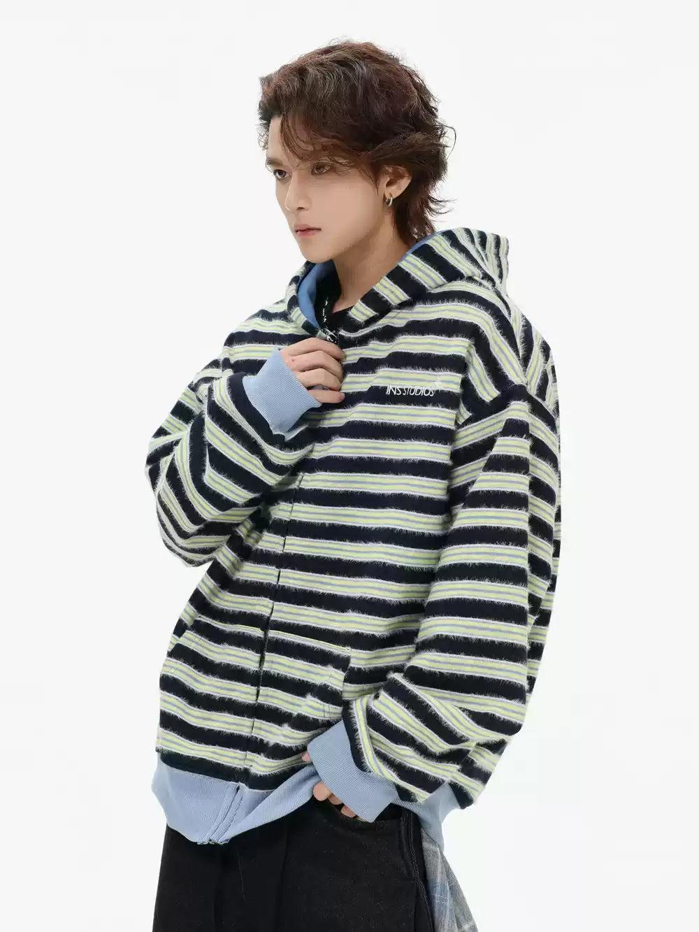Striped and Spliced Hoodie Korean Street Fashion Hoodie By INS Korea Shop Online at OH Vault