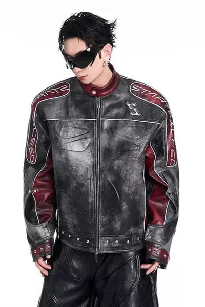 Spliced Moto Style PU Leather Jacket Korean Street Fashion Jacket By Slim Black Shop Online at OH Vault