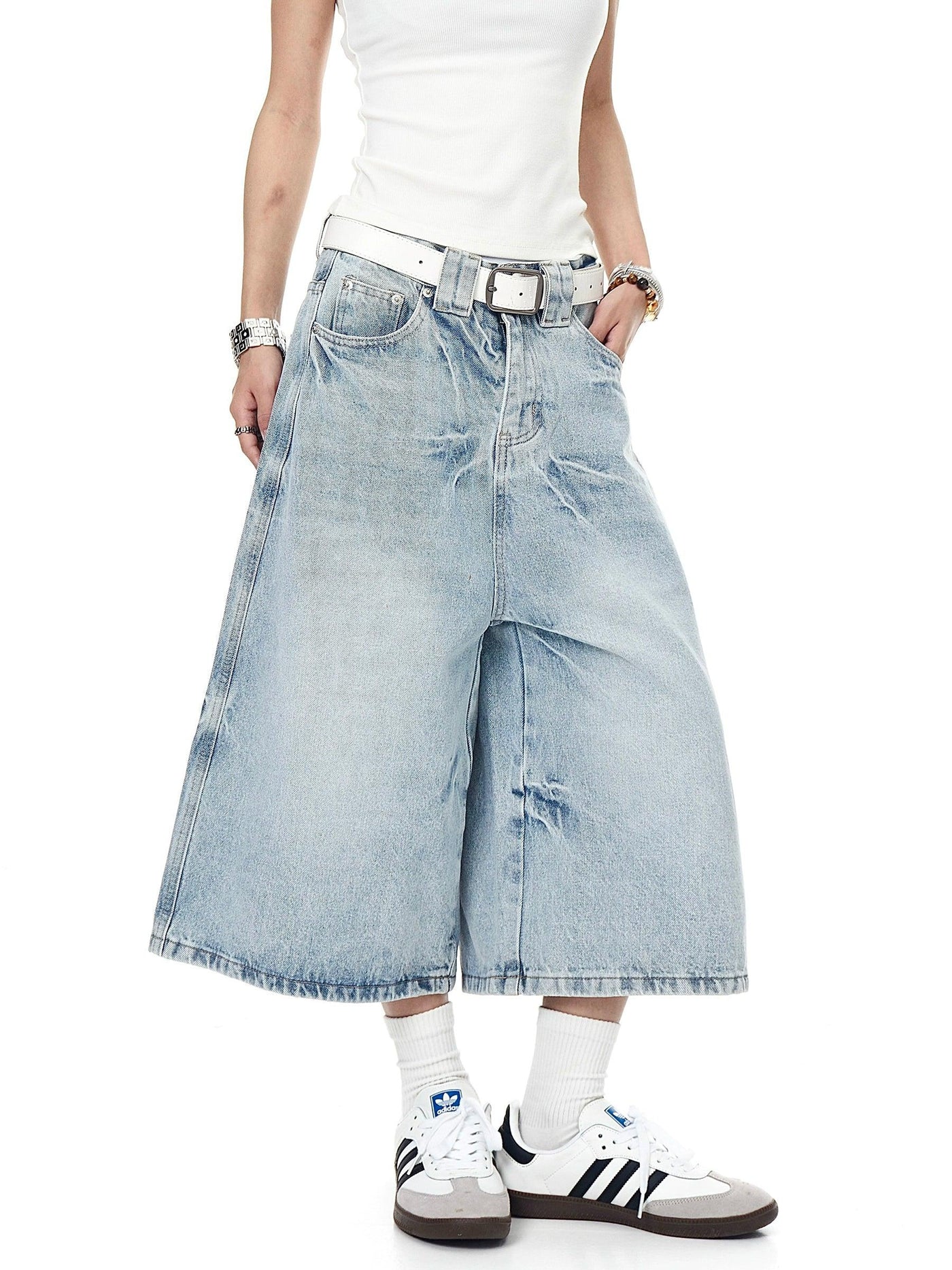 Faded Wide Denim Shorts Korean Street Fashion Shorts By Blacklists Shop Online at OH Vault