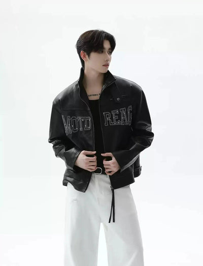 Logo Stitched PU Leather Jacket Korean Street Fashion Jacket By Turn Tide Shop Online at OH Vault