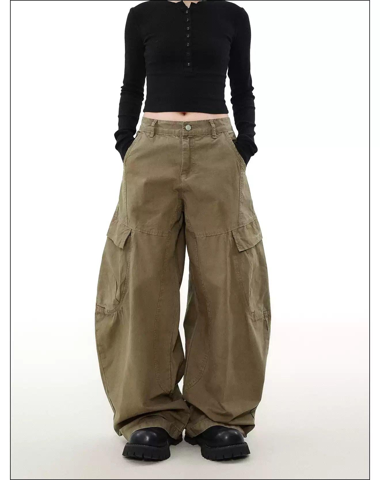 Functional Pocket Wide Cargo Pants Korean Street Fashion Pants By Mr Nearly Shop Online at OH Vault