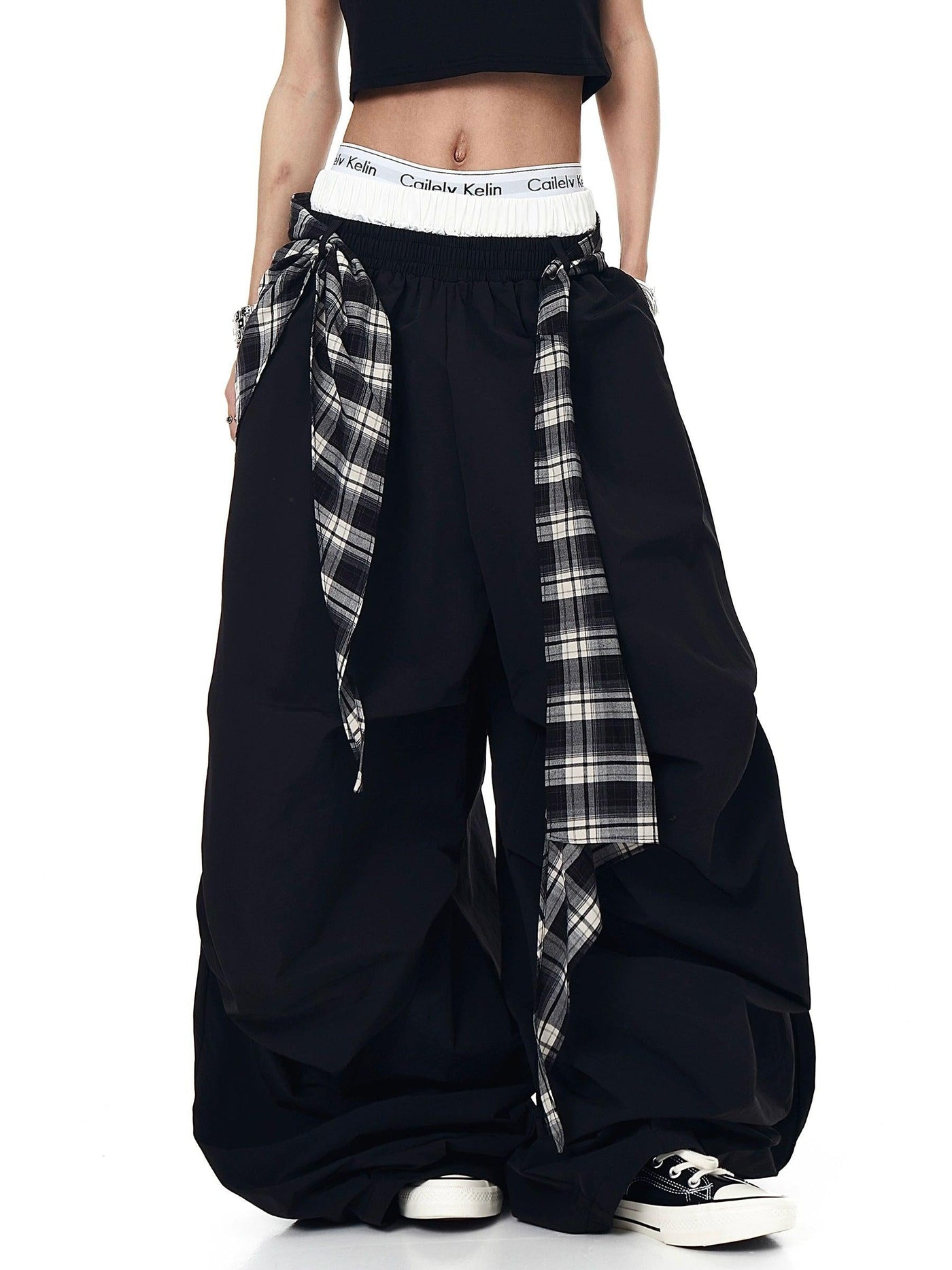 Plaid Belt Loose Track Pants Korean Street Fashion Pants By Blacklists Shop Online at OH Vault
