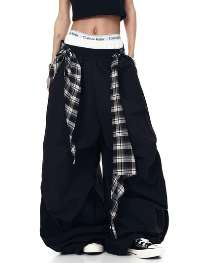 Plaid Belt Loose Track Pants Korean Street Fashion Pants By Blacklists Shop Online at OH Vault