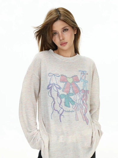 Colored Bow Graphic Textured T-Shirt Korean Street Fashion T-Shirt By INS Korea Shop Online at OH Vault